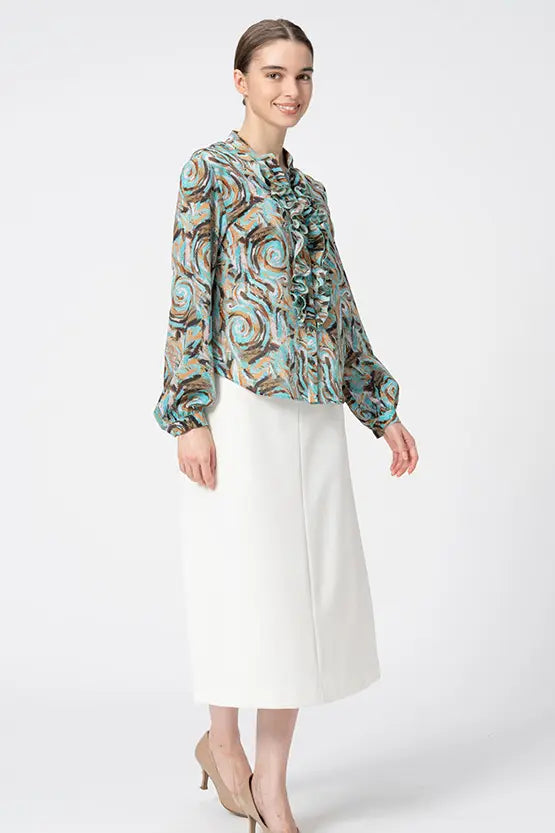 Stretch Chiffon: Ruffle Long-Sleeve Blouse