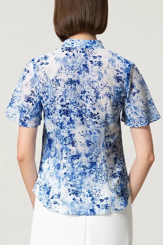 [Stretch Chiffon] Frill Short-Sleeve Blouse