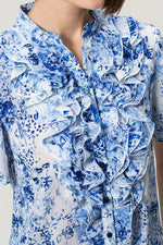 [Stretch Chiffon] Frill Short-Sleeve Blouse