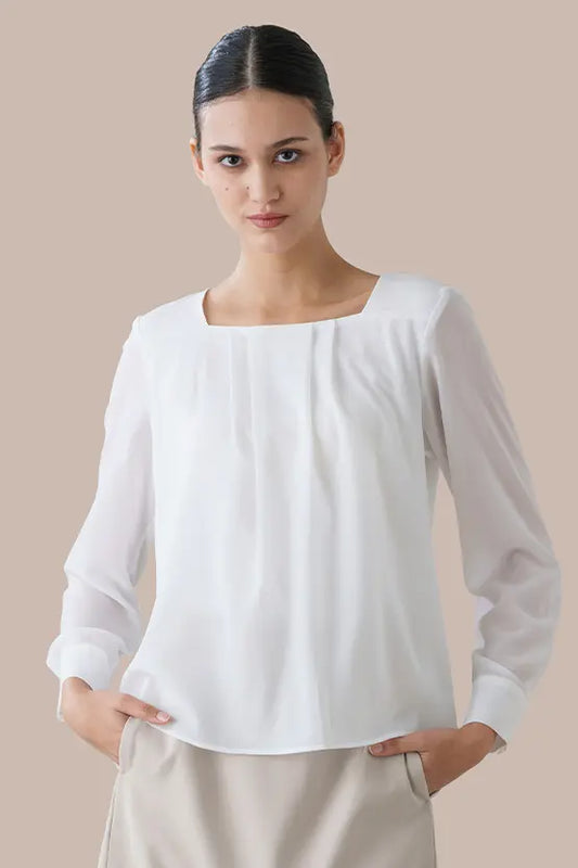 Stretch Chiffon: Square Neck Top