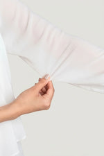 Stretch Chiffon: White Stretch Chiffon Round Neck Top