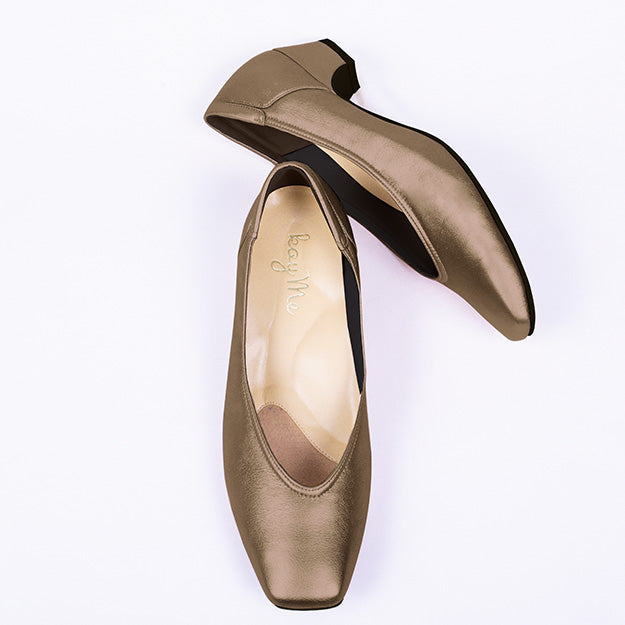 Shiny Brown Vegan Leather Fluffy Flats