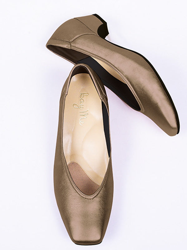 Shiny Brown Vegan Leather Fluffy Flats