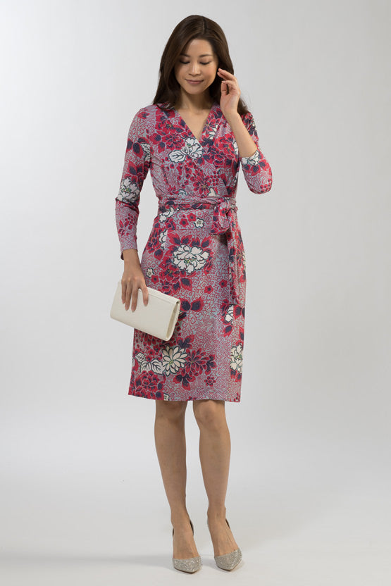Japanese Pattern: Peony Grey Wrap Dress