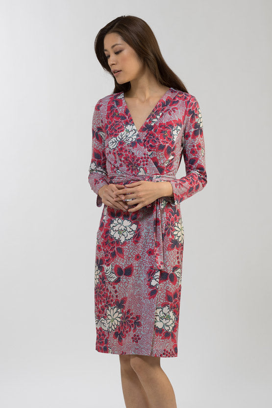 Japanese Pattern: Peony Grey Wrap Dress