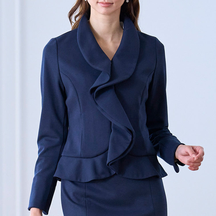 The ruffled collar and peplum waist create a slimming effect!