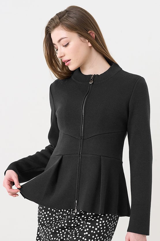 Washable Knit: Black Kanazawa Peplum Knit Jacket