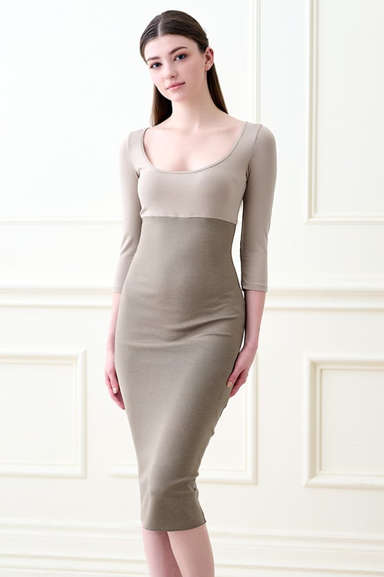 Long Length: Greige 3/4 Sleeve Long Warm Underdress
