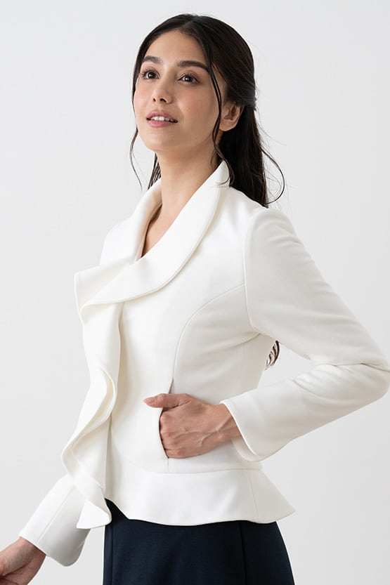 Double Jersey: Double Jersey White Ruffle Jacket