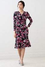 Pink Graphic Flower Gather Dress