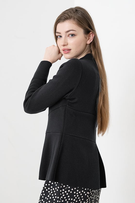 Washable Knit: Black Kanazawa Peplum Knit Jacket