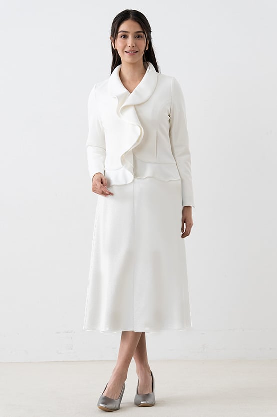 Double Jersey: Double Jersey White Ruffle Jacket