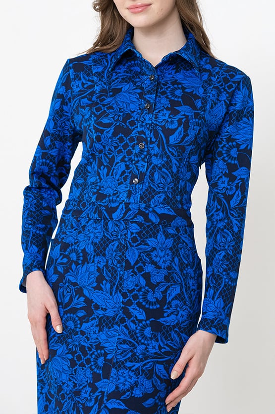 Blue Flower Ponte Shirt Dress