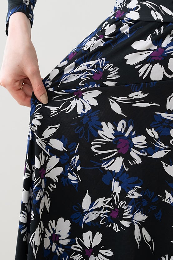 Navy Graphic Flower Cache-Coeur Dress