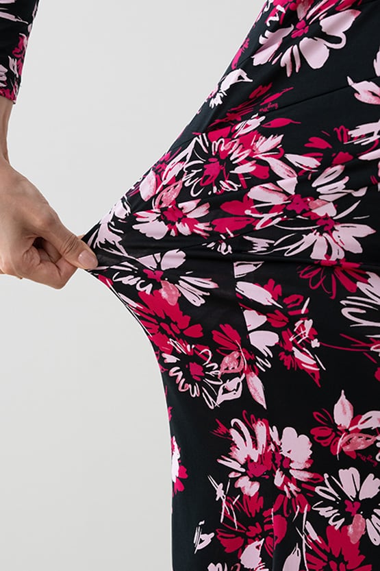 Pink Graphic Flower Gather Dress
