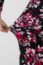 Pink Graphic Flower Gather Dress