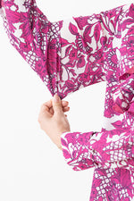 Pink Flower Collared Ruffle Blouse