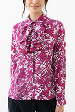 Pink Flower Collared Ruffle Blouse