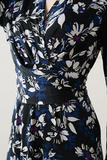 Navy Graphic Flower Cache-Coeur Dress