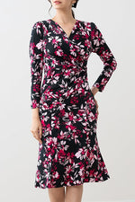 Pink Graphic Flower Gather Dress