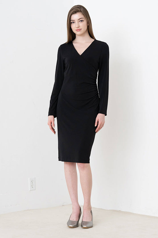 Black Side-Gathered Dress