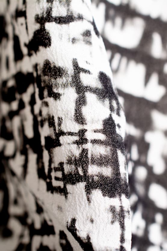 Stretch Chiffon: Mosaic Check Frill Blouse