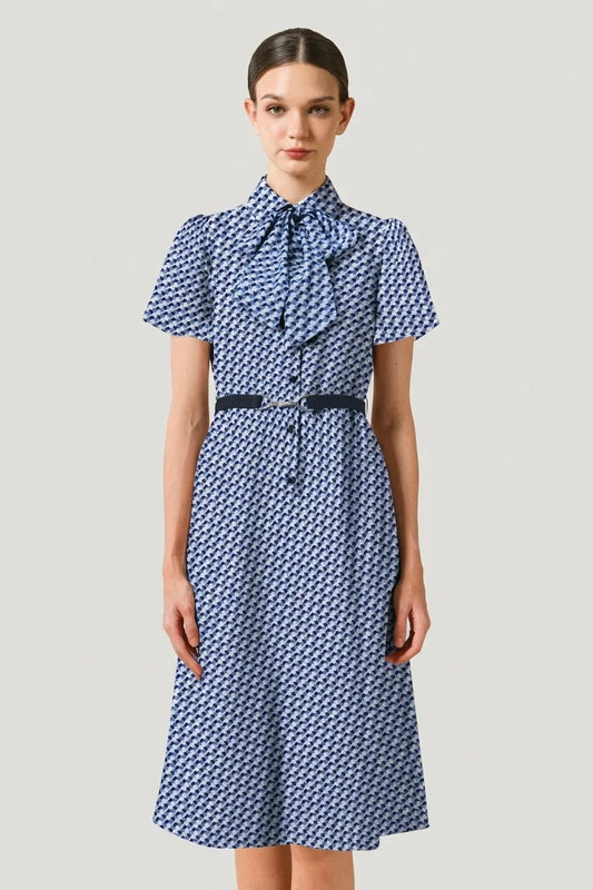 Stretch Chiffon: Stretch Chiffon Crystal Bow-Tie Shirt Dress