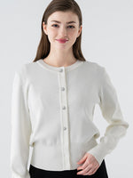 White Bijou Button Kanazawa Waist Shape Cardigan