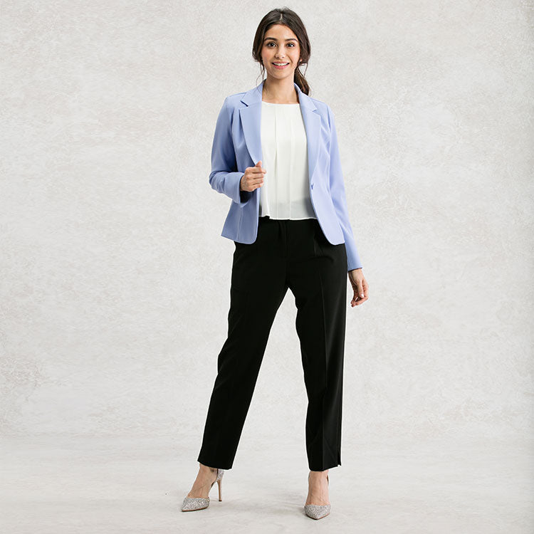 Add a gorgeous touch with our saxe blue jacket