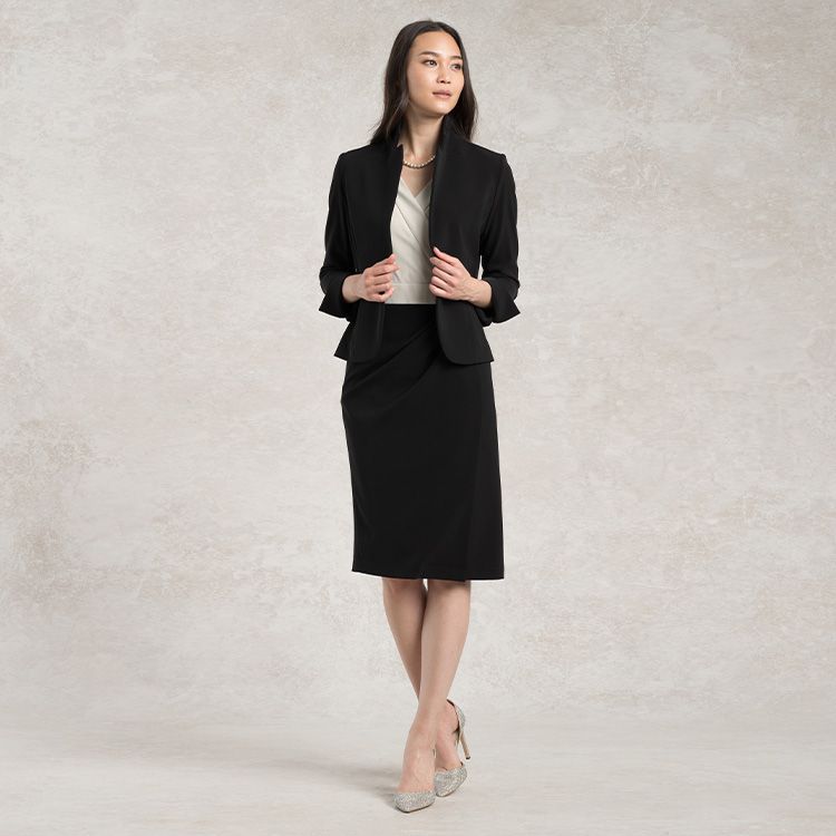 Add a chic touch with a collarless jacket