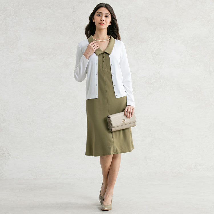 Add a white cardigan for a sophisticated air