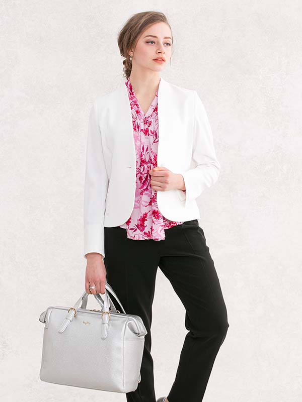 All-Season / No Lining: White Collarless Jacket