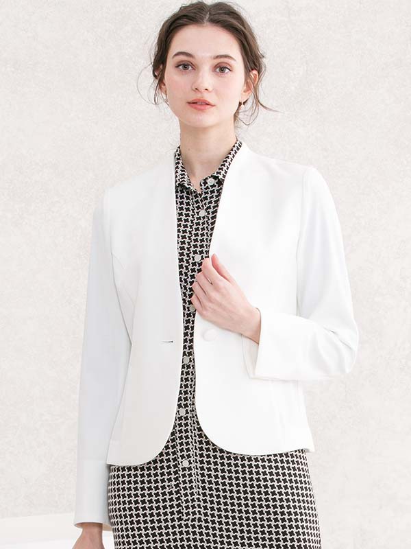 All-Season / No Lining: White Collarless Jacket