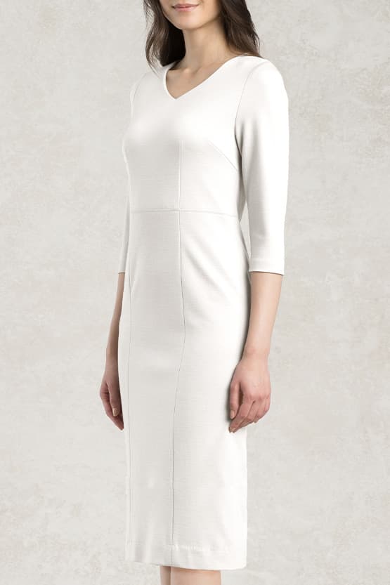 Double Jersey: Double Jersey White V-Neck I-Line Dress