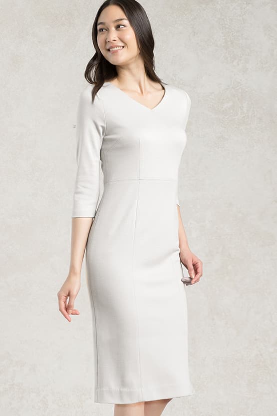 Double Jersey: Double Jersey White V-Neck I-Line Dress