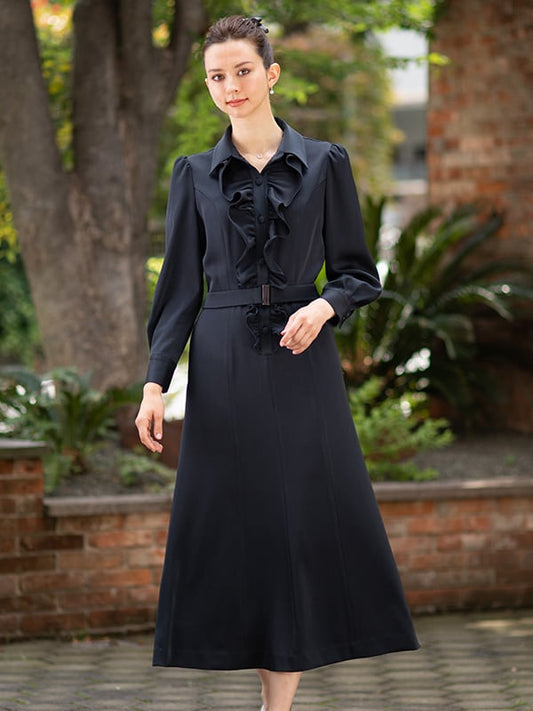 Long Length: Navy Black Frill Princess Dress (Long Length)