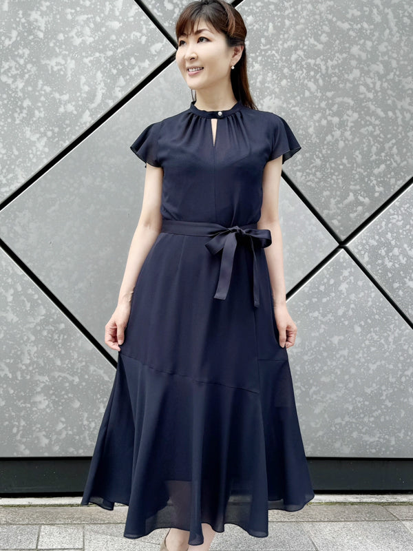 Stretch Chiffon Navy Long Mermaid Dress
