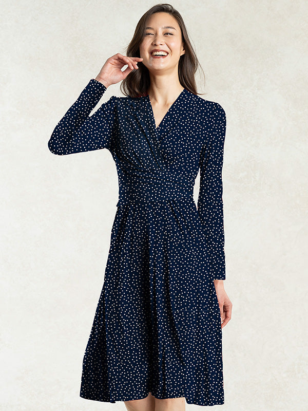 Navy Tiny Dot Cache-Coeur Dress