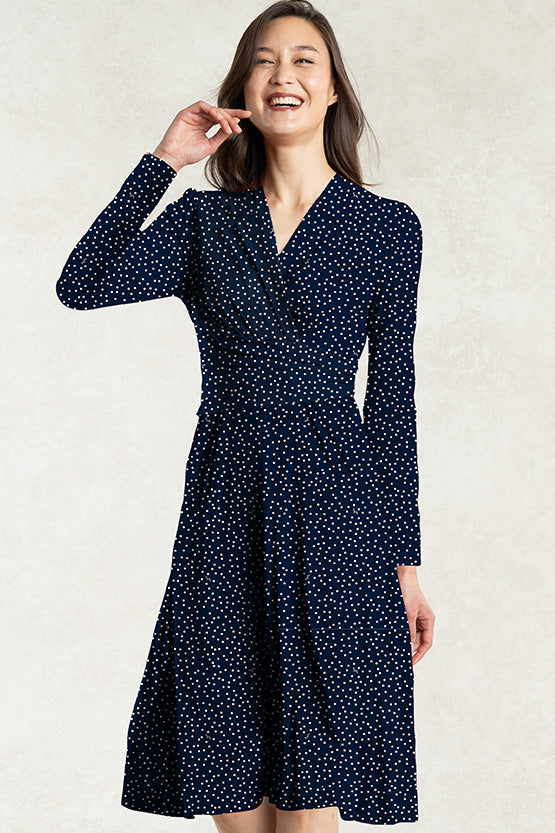 Navy Tiny Dot Cache-Coeur Dress