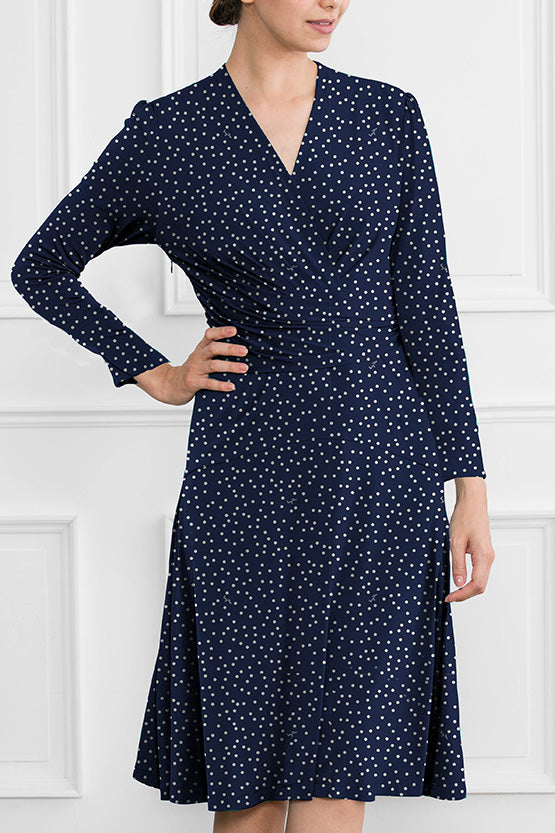 Navy Tiny Dot Cache-Coeur Dress
