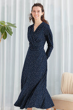 Navy Tiny Dot Long Marilyn Dress