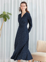 Navy Tiny Dot Long Marilyn Dress