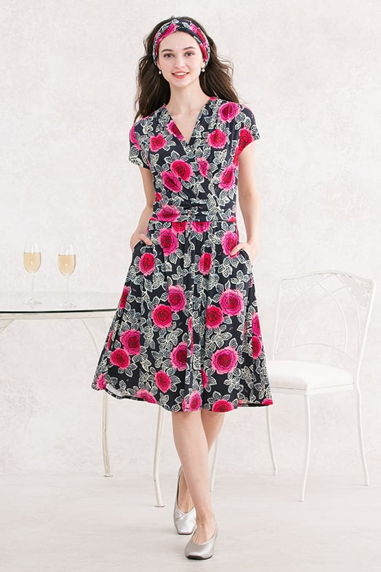 Japanese Pattern: Black Peony Marilyn Dress