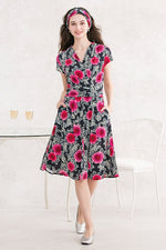 Japanese Pattern: Black Peony Marilyn Dress