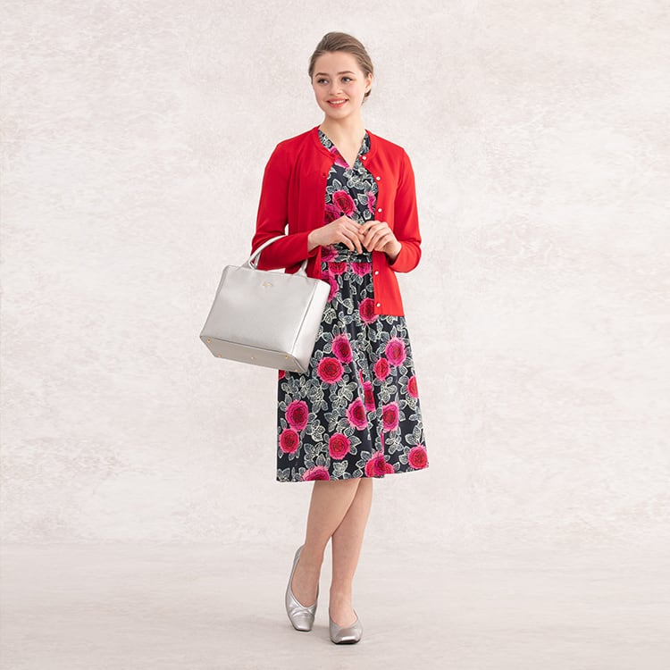 A red cardigan to go with the crimson peonies