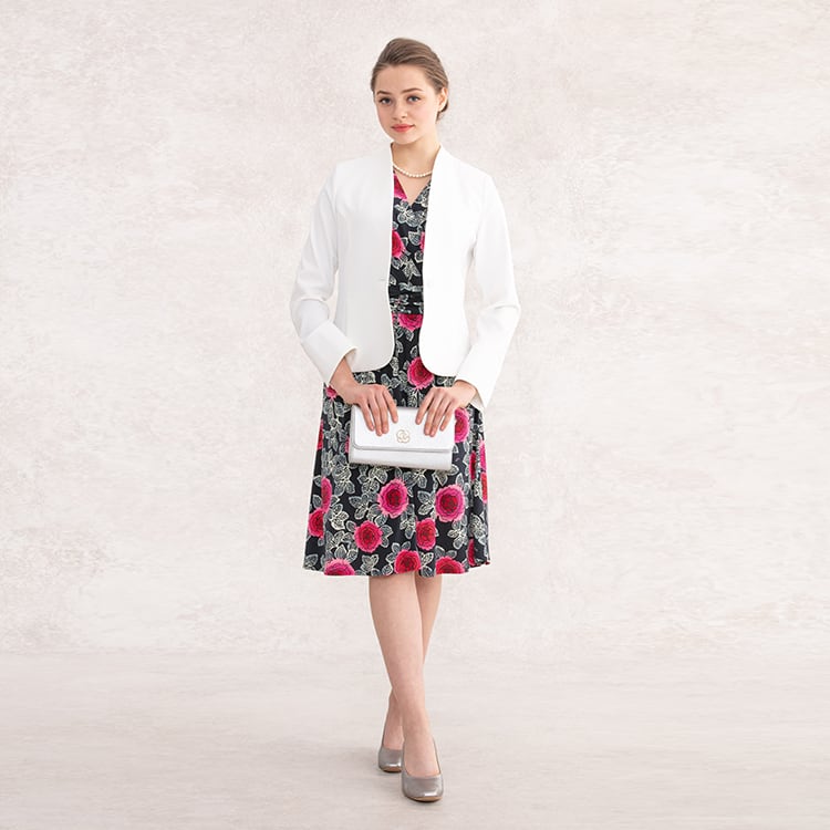 A sophisticated outfit for special occasions, accentuated with white