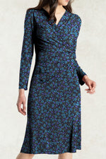 Navy Petite Flower Gather Dress