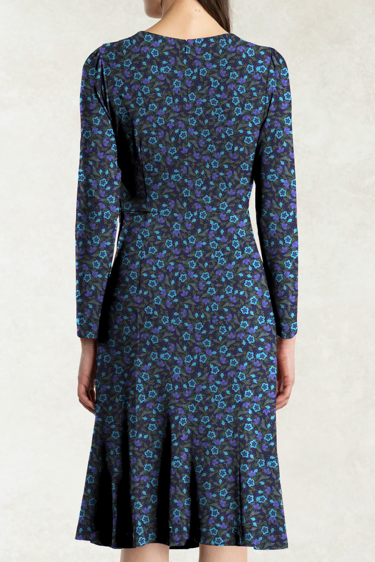 Navy Petite Flower Gather Dress