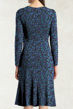 Navy Petite Flower Gather Dress