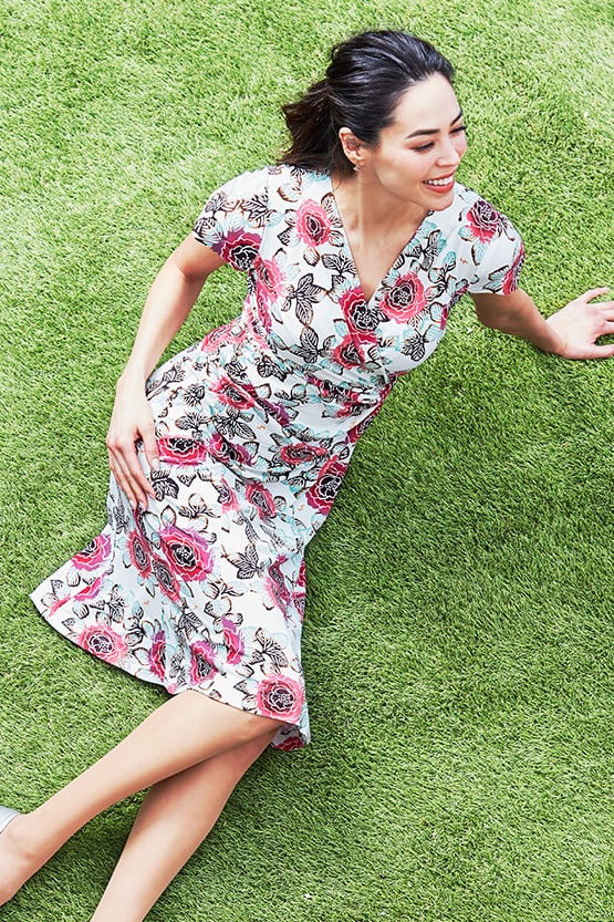 Japanese Pattern: Coral Peony Gathered Dress